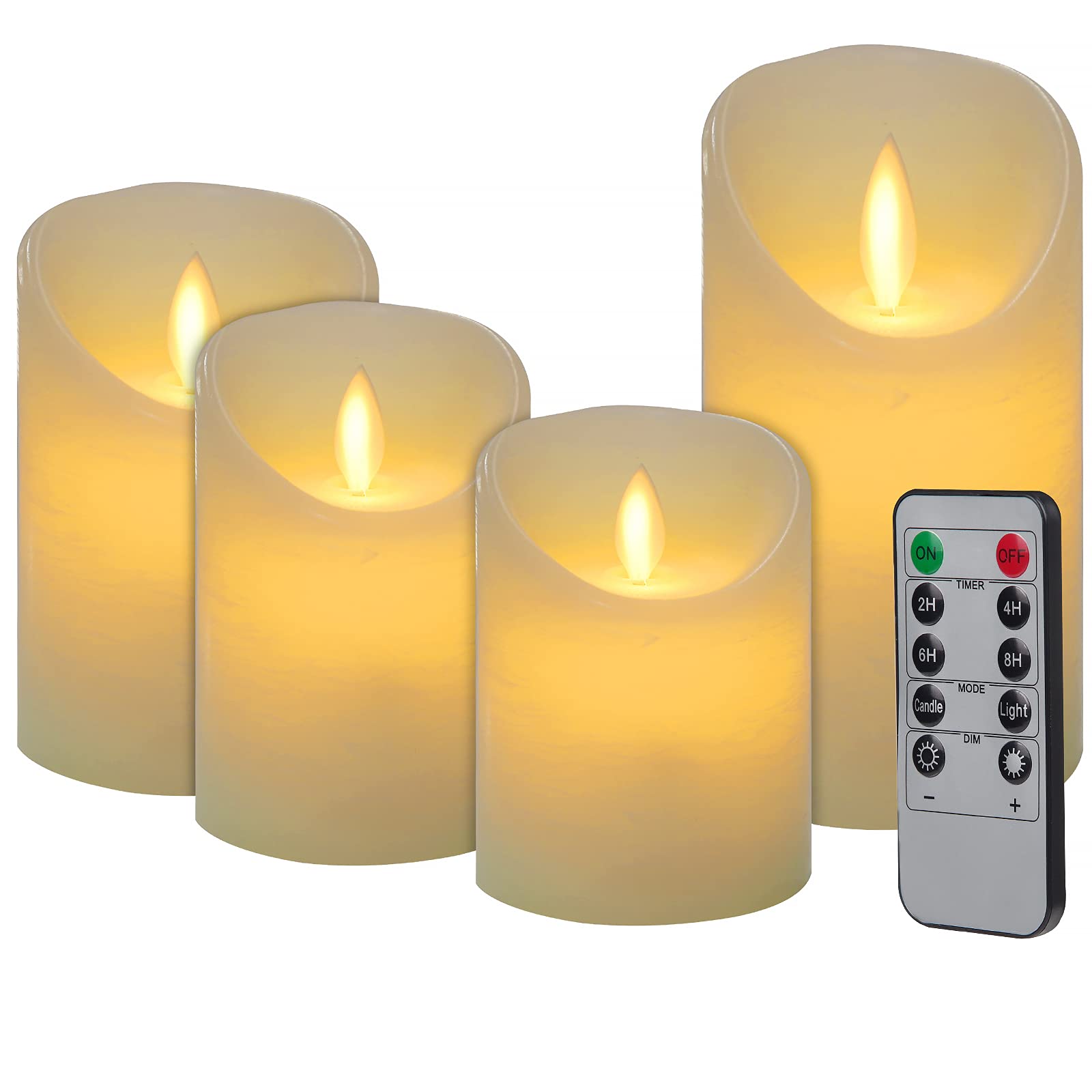 CPROSP 4pcs LED Candles with Remote Control Timer 7.5x9/10.5/12.5/15.5cm for Indoor Outdoor Wedding Decoration, White