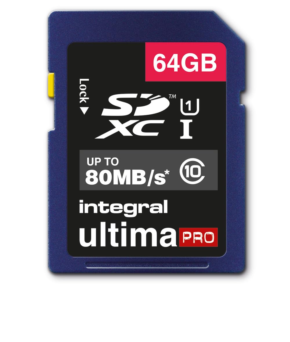 Integral INSDX64G10-80U1 UltimaPro 64 GB SDXC Class 10 Memory Card, up to 80 MB/s, U1 Rating