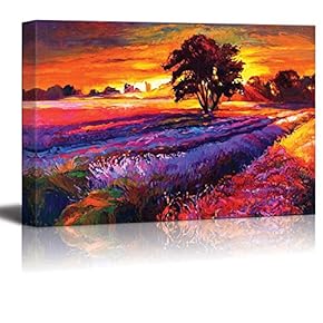 Oil Painting of Lavender Fields Sunset Landscape