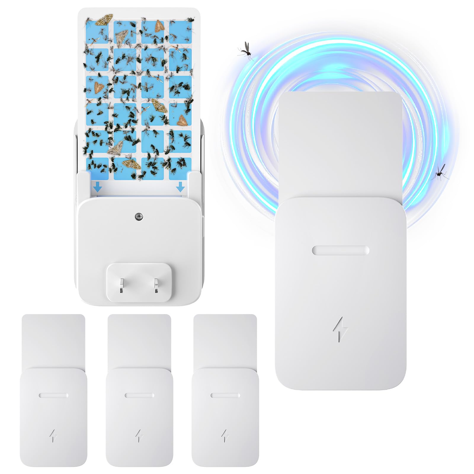 Photo 1 of Indoor Plug-in Fly Trap - Flying Insect Trap for Mosquitoes, Flies, Moths with Bug Lights - Safe & Effective - 3 Device(White) + 15 Glue Boards