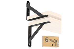 COCOYA 5x4 Shelf Brackets 6-Pack, Shelf Support Shelf Holder Steel Wall Mount Heavy Duty Small L Shape Triangle 90 Degree Metal Black with Screws Anchors Soporte de Estante
