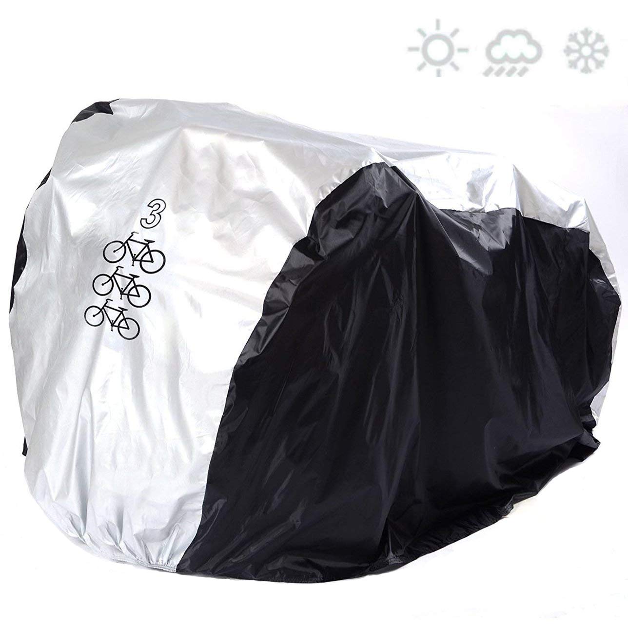 SACONELL Bike Cover for 3 Bikes, Black with Silver Edges Bicycle Cover All Weather, Bicycle Cover Waterproof for Outdoor Dust Resistant UV Protection