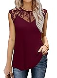 MIHOLL Lace Trim Tops for Women Crewneck Cap Sleeve