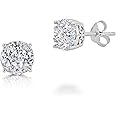Women Round Diamond Stud Earrings Set In 925 Sterling Silver | Natural or Lab Grown | 14K Gold Bezel | White Yellow or Rose | Independent Lab Certified | Hypoallergenic