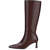 SOVANYOU Kitten Heel Knee High Boots for Women Pointed Toe Tall Boots Wide Calf Boots with Pull-on Style