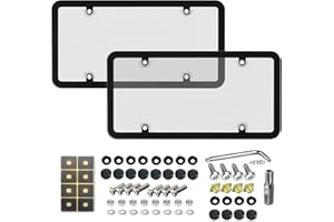 GENORMBRANDT License Plate Protector - Clear Flat License Plate Covers, 2 Pcs Transparent Unbreakable License Plate Shields and 2 Frames with 2 Pack Different Screws Caps Cover Kit (A Set)