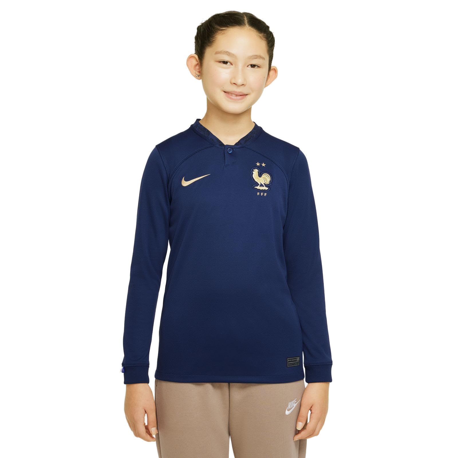 NIKE France DN0788 Season 2022/23 Official T-Shirt Men's Midnight Navy/Metallic Gold XS