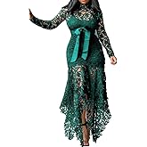 VERWIN Hollow Floor-Length Lace-Up Asymmetrical Women's Maxi Dress Sexy Lace Dress Party Evening Dress