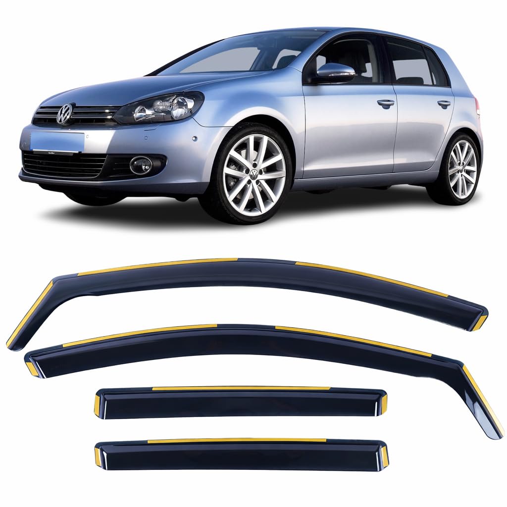 Set Of 4 Wind Deflectors For VW MK6 GOLF 6 HATCHBACK 5 door R GTI GT 2008 2009 2010 2011 2012 In-Channel Acrylic Side Window Visors-Smoke Tinted Sun & Rain Guards Reflectors.