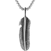 STWTR Men's Women's Feather Pendant Necklace with Included 23.6in Stainless Steel Necklace