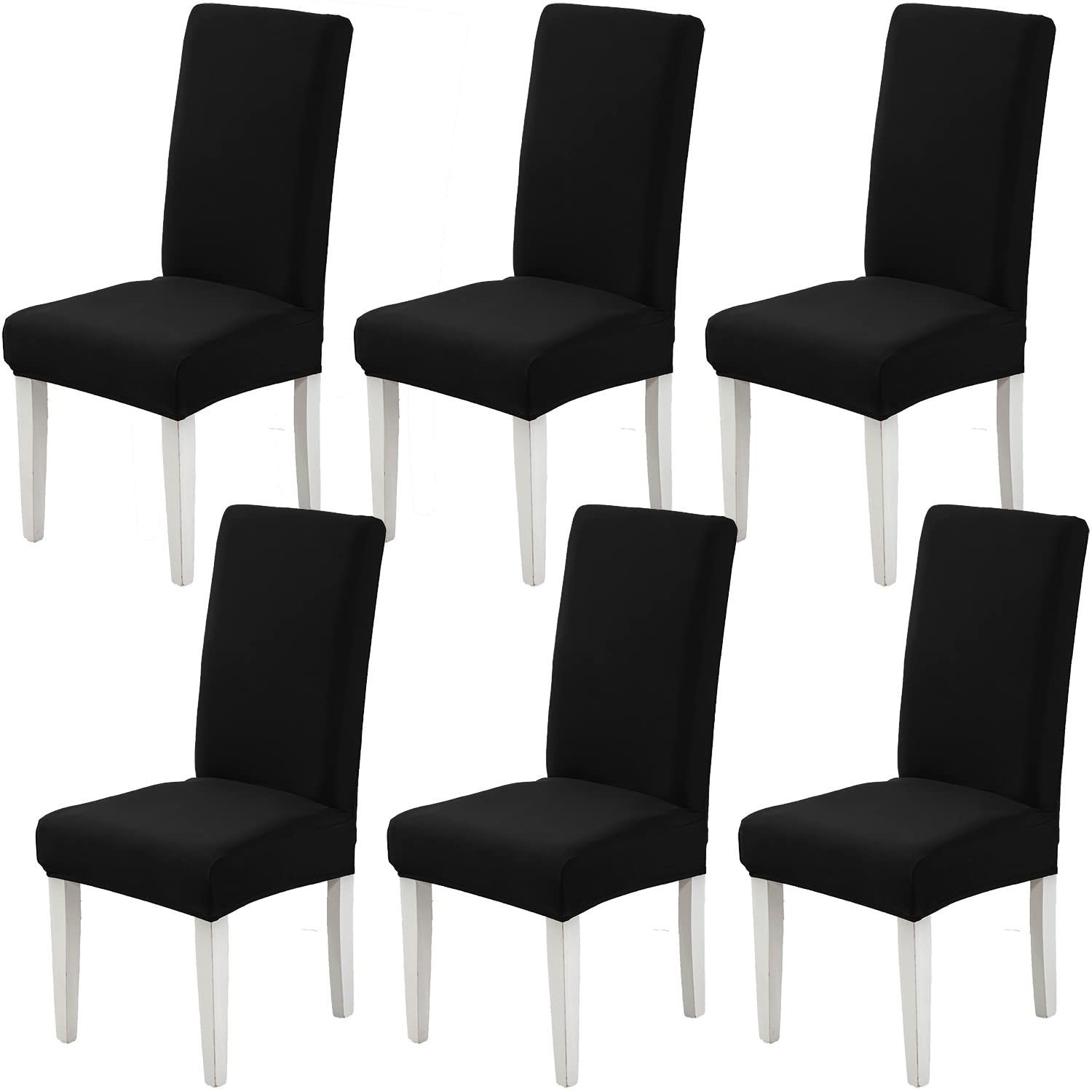 Xundefeng Black Dining Chair Covers Set of 6 Stretch Slipcovers Elastic Chairs Cover for Kitchen Dining Room