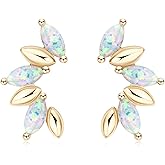 YUNKAI Opal Stud Earrings for Women Sterling Silver Hypoallergenic, Marquise Cut Opal Earring, October Birthstone Jewelry Gifts for Birthday Christmas, Present for Mom Wife