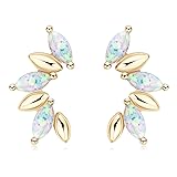 Sterling Silver Opal Stud Earrings for Women, 14K