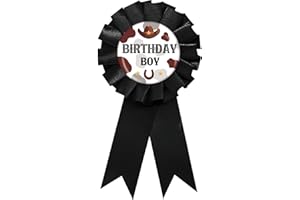 SUPERLUBY Western Cowboy Birthday Boy Tinplate Badge Pin, Cowboy Big Brother Pin, Little Cowboy Happy Birthday Button Pin for Boy, Black Rosette Birthday Boy Pin, Wild West Baby Shower Party Favors