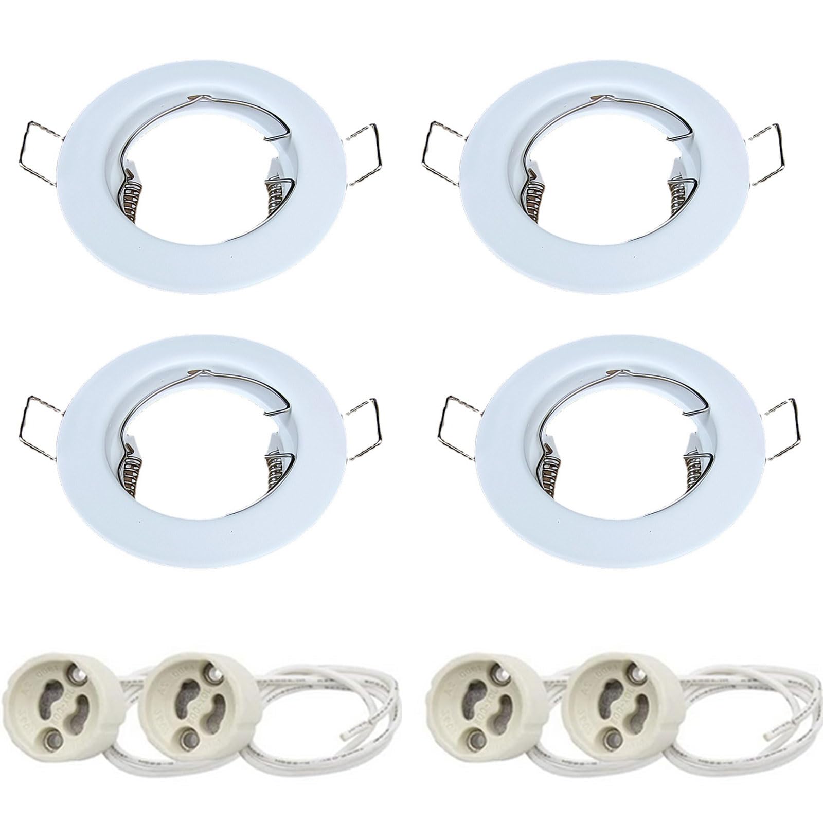 Wmzjnljy 4 pcs Recessed Light Frames with GU10 Lamp Holder Ceiling Mounting Frame Spotlights GU10 Light Mounting Frame for Bathrooms Kitchen 50mm Bulb(Z05-4)