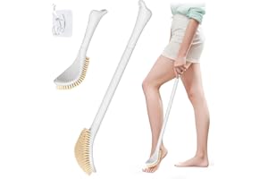 GEENOA New Foot Brush with Adjustable Long Handle, 3-in-1 Foot Scrubber for Wet or Dry Brushing, 10.2’’- 27.5’’ Foot Scrub Brush for Senior, Pregnant, Disabled, or Injured, Gift-Box Packed(White)