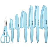 KATISUN Kitchen Knife Set with Guards, 13 Piece Blue Non-Stick High Carbon Stainless Steel Boxed Knives Set, Anti-Rust and Dishwasher Safe, 6 Knives with 6 Blade Covers and Kitchen Shears