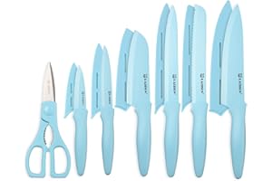 KATISUN Kitchen Knife Set with Guards, 13 Piece Blue Non-Stick Coated Stainless Steel Boxed Knives Set, Anti-Rust and Dishwas