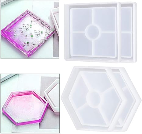 Amazon Com Anphsin 4 Pack Diy Coaster Silicone Molds Hexagon And