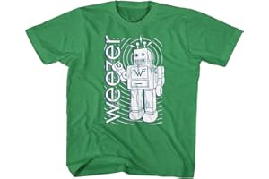 Weezer Rock Band Robot & Logo Green Youth Short Sleeve T-Shirt Graphic Tee