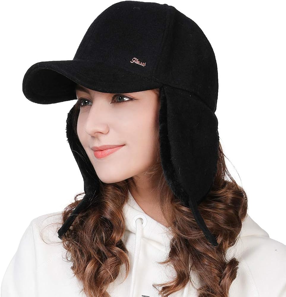 Fur Earflap Corduroy Baseball Cap Women Girl Kid Elmer Fudd Trapper Hats Winter 53-60CM: Clothing