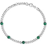 FANCIME 925 Sterling Silver 3.6mm Cuban Link Curb Chain Bracelet With Created Gemstone for Women Men Unisex