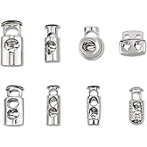 PandaHall 64pcs 8 Styls Metal Alloy Spring Fastener Cord Lock Toggle Stopper Toggle Stopper for Drawstrings