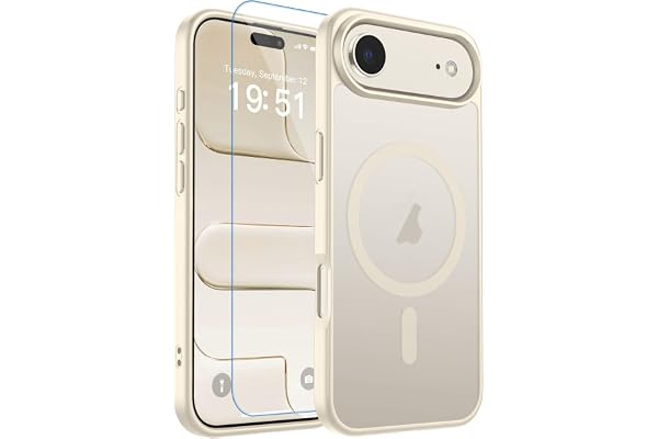 zapica Magnetic for iPhone Air Case, with [Tempered Glass Screen Protector] [Compatible with MagSafe] Translucent Matte Shockproof Anti-Scratch Phone Cover, Antique White