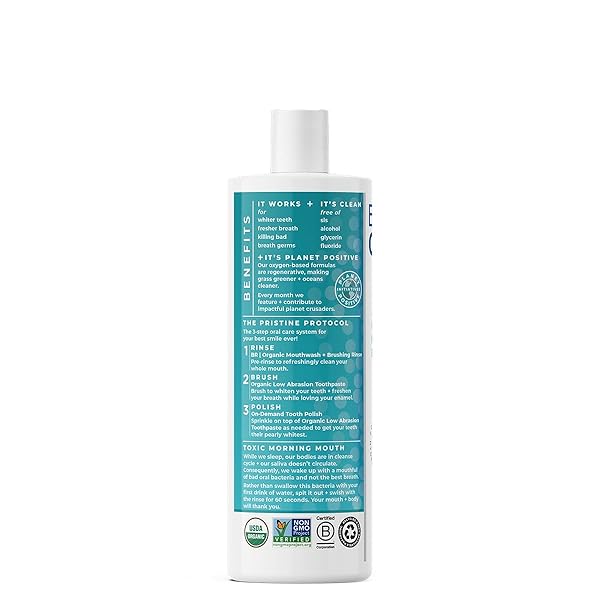 ESSENTIAL OXYGEN CERTIFIED BR ORGANIC BRUSHING RINSE, ALL NATURAL MOUTHWASH FOR WHITER TEETH, FRESHER BREATH, AND HAPPIER GUMS, ALCOHOL-FREE ORAL CARE, WINTERGREEN, 16 OUNCE