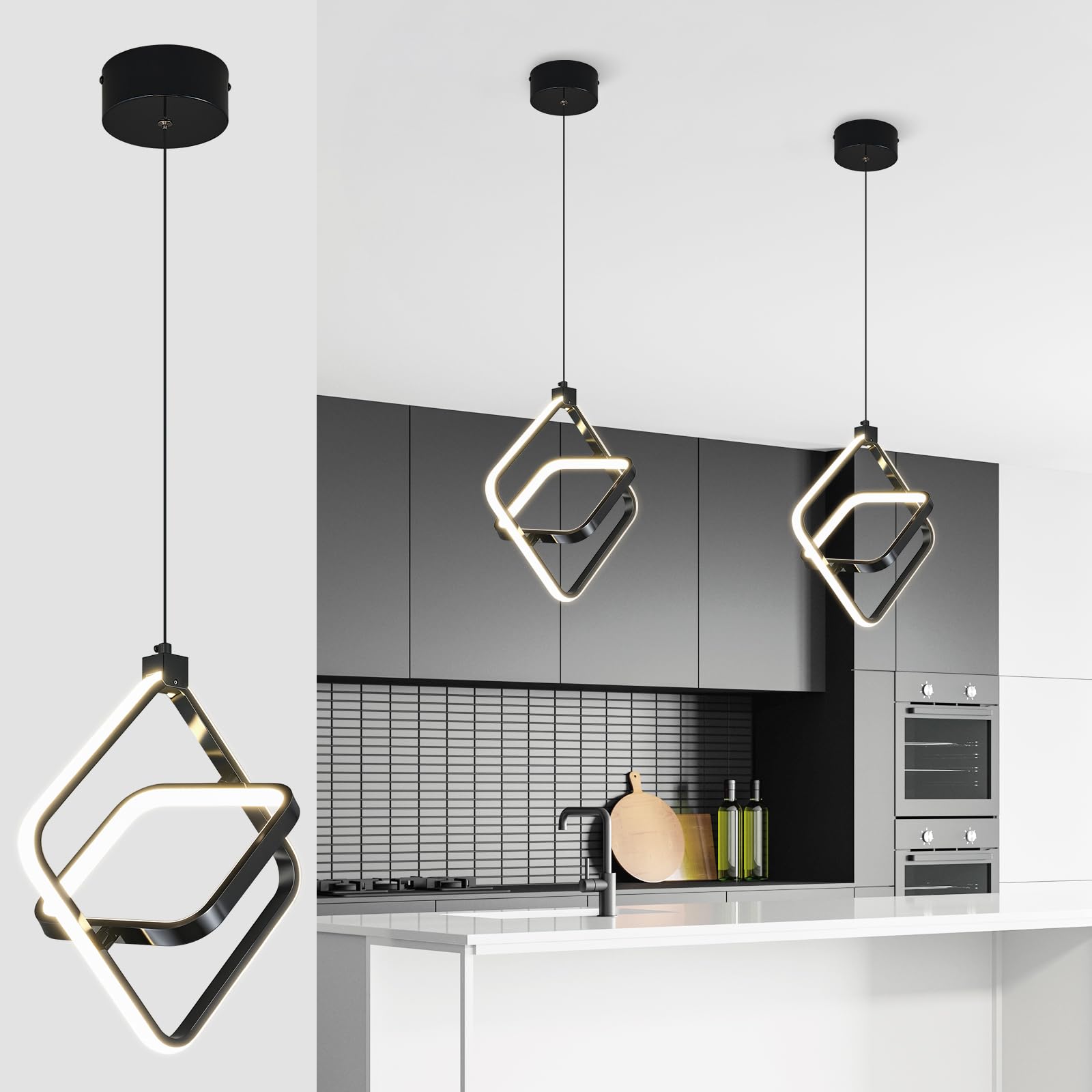 Photo 1 of BNHHLZ Modern LED Pendant Lights Plated Black Rectangular Pendant Light Fixtures 4000K 20W Dimmable Pendant Lighting 
