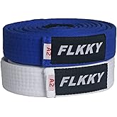 FLKKY BJJ Belt for Kids and Adult,Brazilian Jiu Jitsu Belt with Sleeve Bar for Ranking Stripes IBJJF Competition Approved