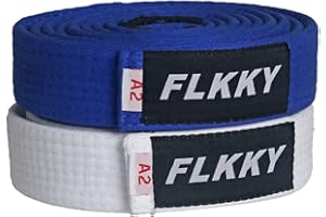 FLKKY BJJ Belt for Kids and Adult,Brazilian Jiu Jitsu Belt with Sleeve Bar for Ranking Stripes IBJJF Competition Approved