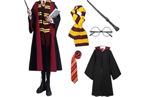 YLYGJGL Magical School Hooded Cloak Adult Teens, Magic Wand, Scarf, Glasses, Tie five-piece set for Halloween cosplay