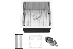 18x18 Inch Undermount Bar Sink - PEPO 16 Gauge Stainless Steel Small Kitchen Sinks Handmade Wet Bar Sinks With Rinse Grid (Brushed)