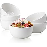 Sweese 10 Oz Porcelain Bowls Set of 6 - Versatile for Cereal, Soup, Salad, Pasta, Oatmeal - Microwave Dishwasher Safe, White