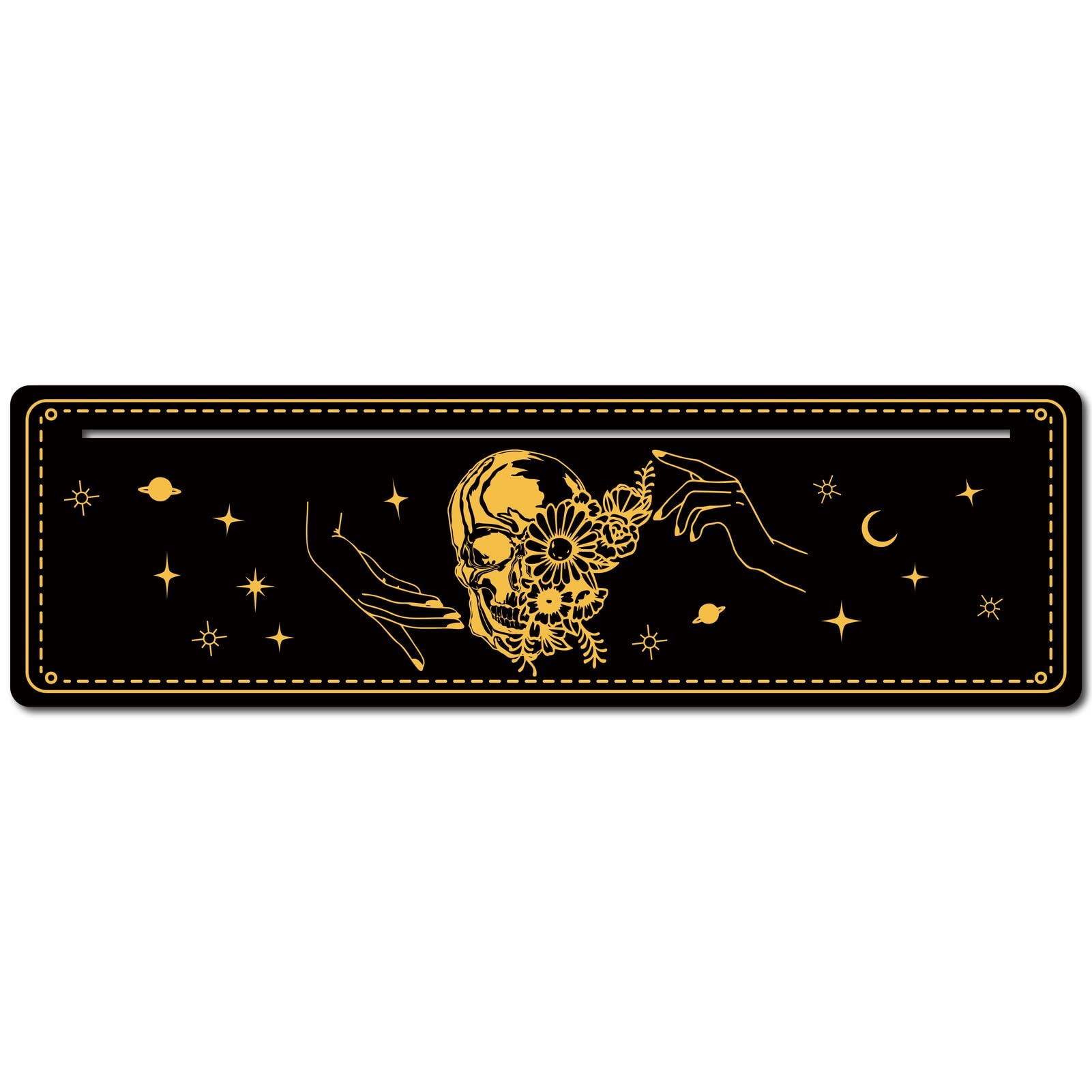 GORGECRAFT 10 x 3 Inch Wooden Tarot Card Stand Black Rectangle Shaped Tarot Card Altar Display Holder for Witch Divination Tools Tarot Decor Wiccan Supplies (Skull, Flowers, Hand of Hope)