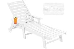 Serique Chaise Lounge Chair Outdoor with Wheels, Oversize Patio Lounge Chairs with Wood Texture, 6-Position Plastic Lounge Chairs for Poolside, Patio, Deck, Beach