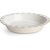 MALACASA Pie Pan, Stoneware Pie Dish for Baking, 45 OZ Deep Dish Pie Pans 9 Inch, Embossed Quiche Baking Dish for Oven, Flute