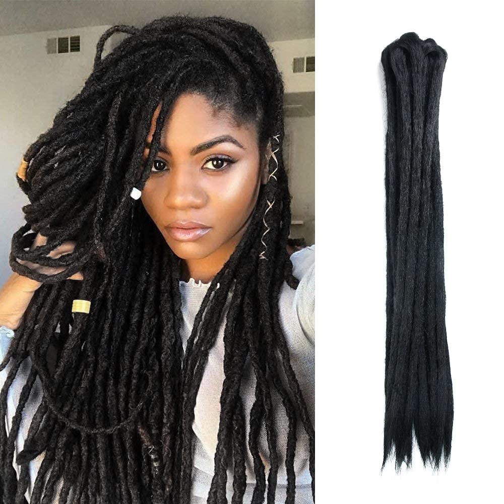 20 Inch 10 Strands/Pack Double Ended Dreadlocks Extensions Handmade Synthetic Dreads Crochet Braiding Hair( 1#/Black Color)