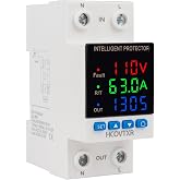 HCOVTXR Aadjustable Circuit Breaker 110V 63A Smart Circuit Breaker Over and Under Voltage Protector Adjustable Voltage Regulator with LED Display for Home RV Solar Systems(Triple Display, 63A)