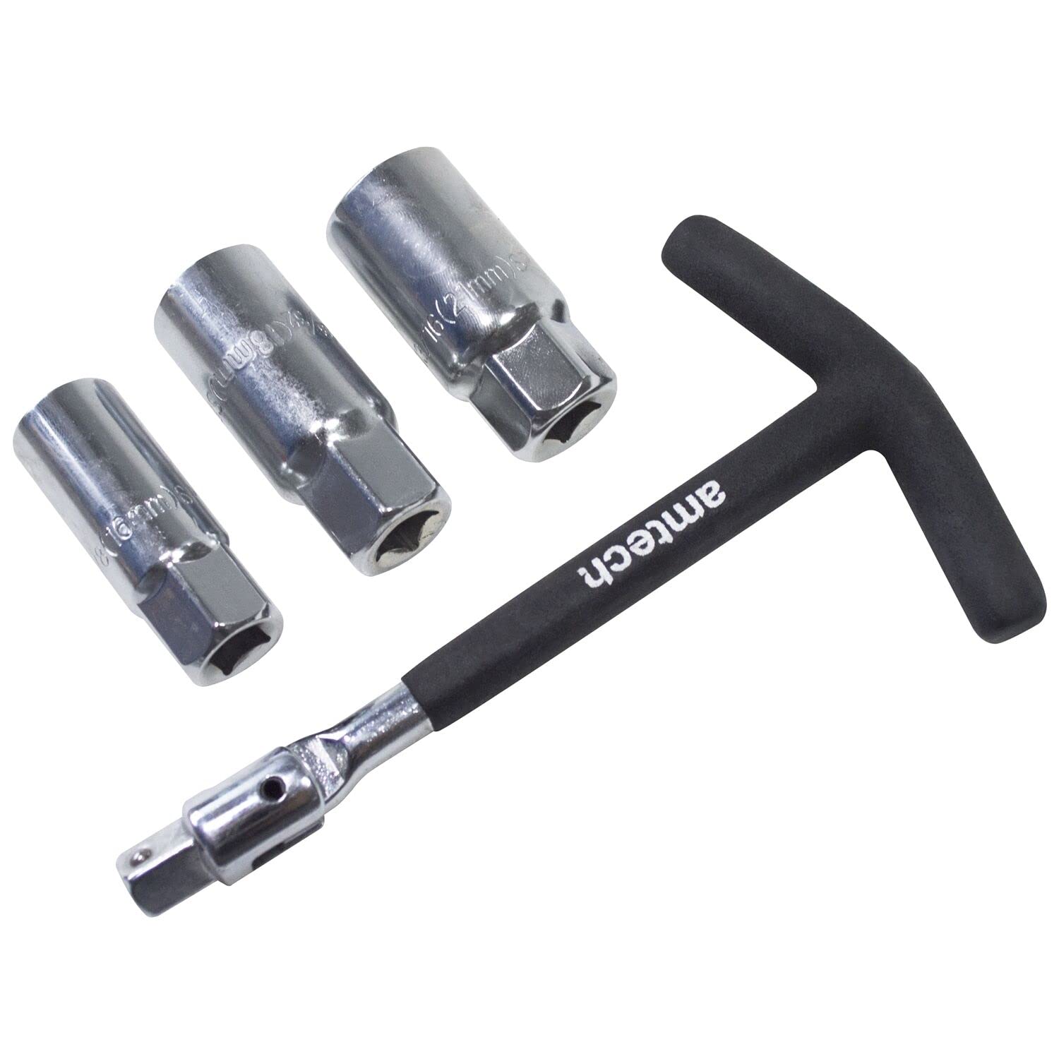 Mr.Gadget's Solutions 4pc T Bar Spark Plug Wrench Set 3/8" Swivel Drive 16 18 & 21mm Socket T-Bar Handle
