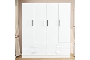 WonderWard Armoire Wardrobe Closet, Wardrobe Closet with 4 Doors, Bedroom Armoires with Storage Cabinet, Wardrobe Cabinet with 4 Storage Drawers, Closet Cabinet with Hanging Rod(71"H x 63"W x 20"D)