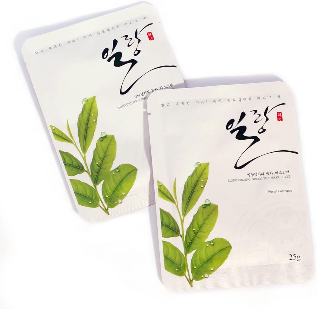 Ylang Korea Traditional Collagen Essence Full Face Facial Mask Paper Sheet - 25ml Pack of 12 - Green Tea