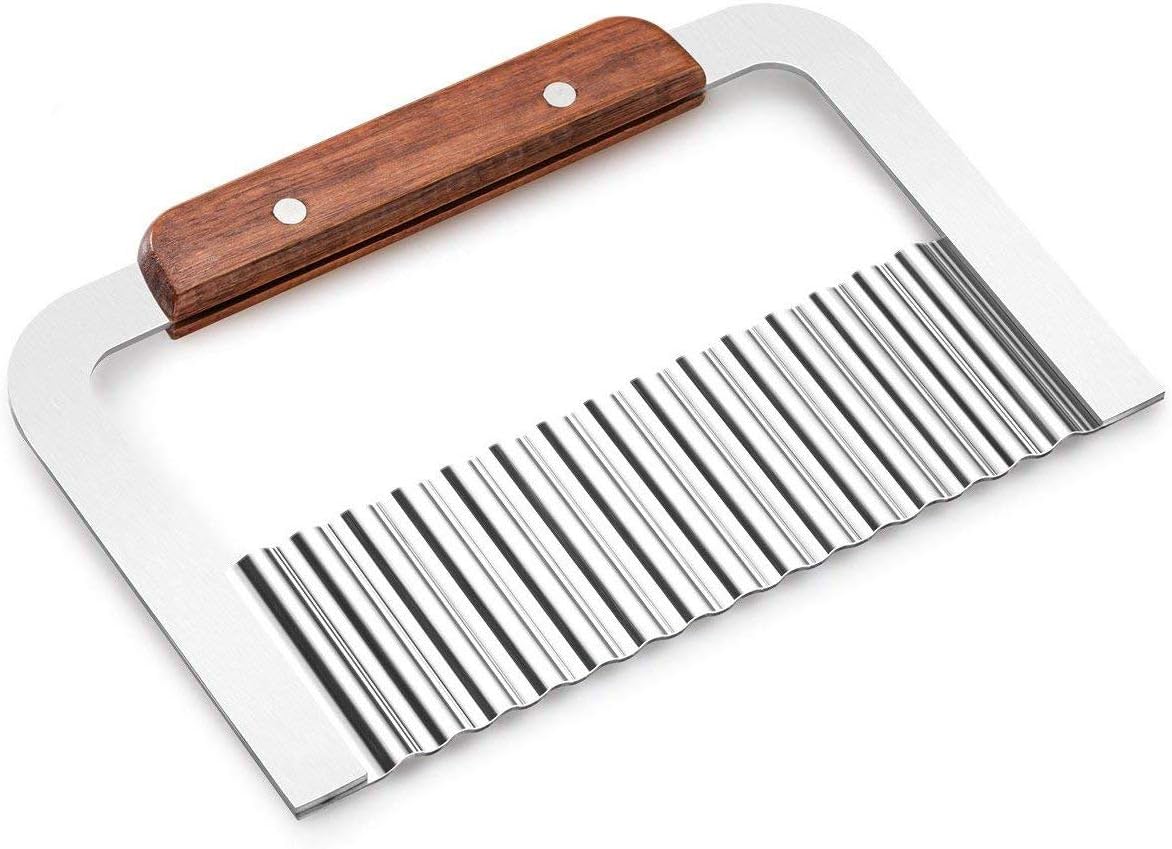 Potato Chipper, Crinkle Cutter, Stainless Steel Wavy Chip Cutter - Kitchen Gadget Cutting Tool for Potatoes Carrots Cucumbers with Redwood Handle