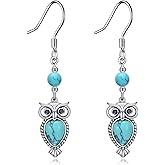 AOBOCO Sterling Silver Turquoise Earrings for Women Animals Dragonfly Owl Feather Turtle Butterfly Dangle Earrings Western Bohemia Jewelry Birthday Mothers Day Gifts for Mom