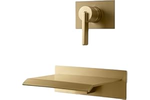 SITGES High Flow Wall Mount Tub Filler, Single Lever Handle Control with Large Waterfall Tub Spout, Pressure Balance Rough in Valved Included, cUPC Certificated,Brushed Gold