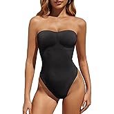 Fisoew Women's Strapless Shapewear Tummy Control Thong Bodysuit One Piece Tube Top Seamless Body Shaper