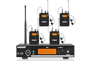 MIZISNR Wireless in Ear Monitor System, Pro UHF Mono IEM System with Metal Transmitter, 4 Bodypack Receivers w/Monitor Earphones, 100 Frequencies, Rack Mount, 262ft Operation for Bands Stage Studio