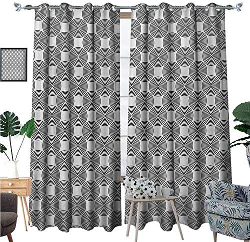 BlountDecor Geometric Circle Room Darkening Wide Curtains Vortex Spirals Polygonal Rotated Lines Artsy Trippy Chord Design Print Customized Curtains W84 x L96 Grey White