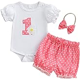 BemeyourBBs Baby Girl First Birthday Outfit 1st Flower Short Sleeve Romper Cute Shorts Set One Year Birthday Summer Clothes